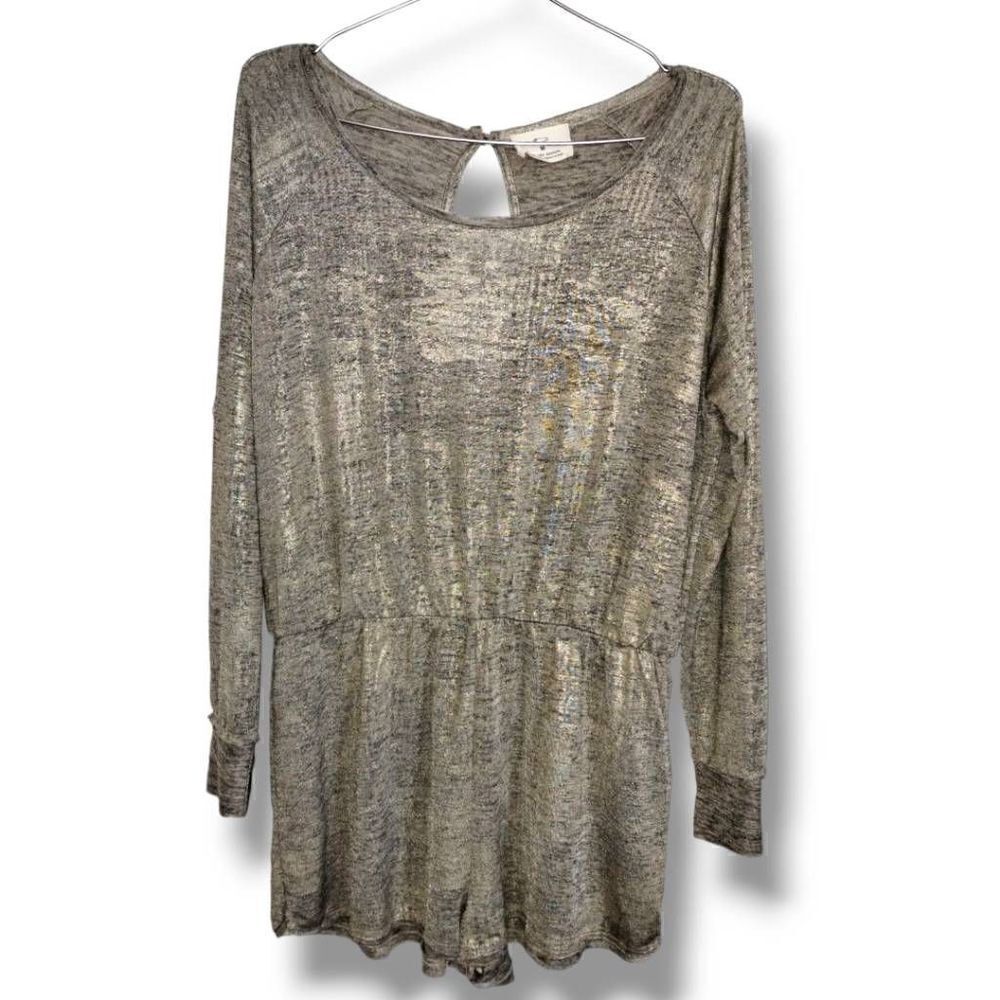 Pins and Needles Gold Metallic Long Sleeve Open Back Romper M Urban Outfitter